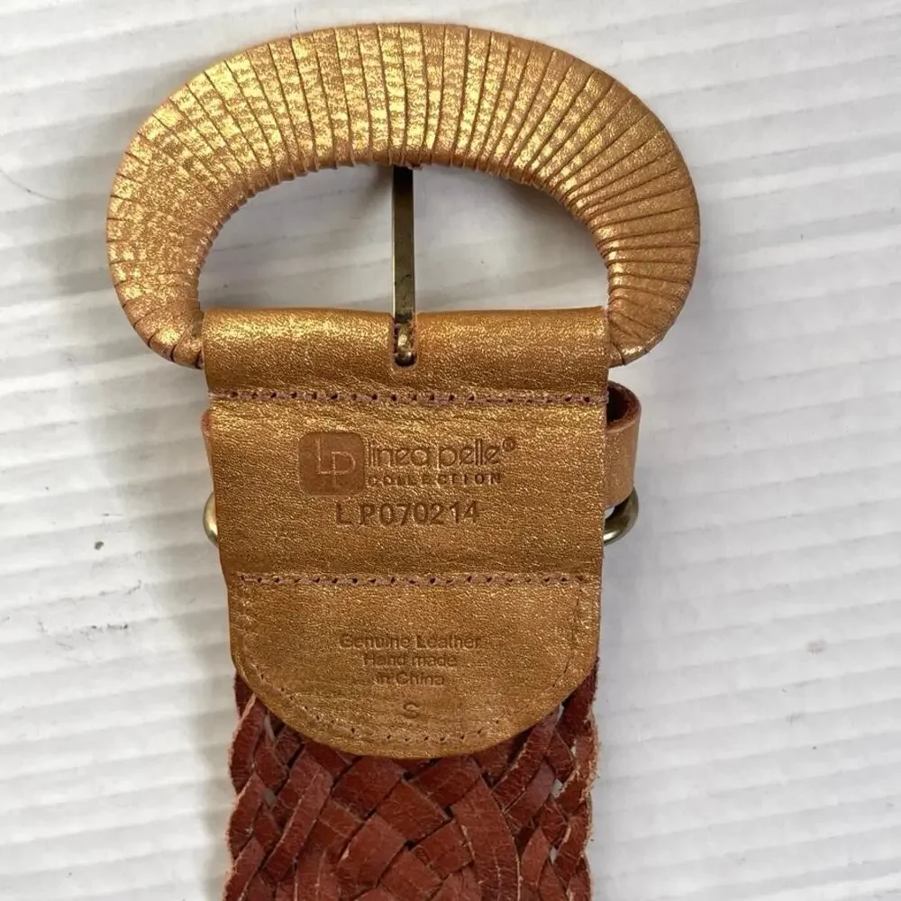 Linea Pelle Gold Metallic Woven Braided Leather Belt Size Small
